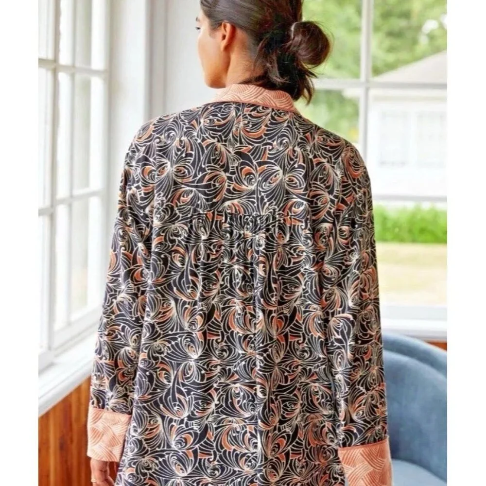 Anthropologie‎ Mix Print Pajama Top XXS Black women’s button up